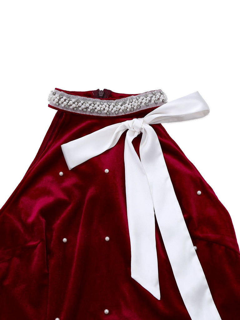 [Prévente] Robe de Noël rouge à franges de perles années 1960