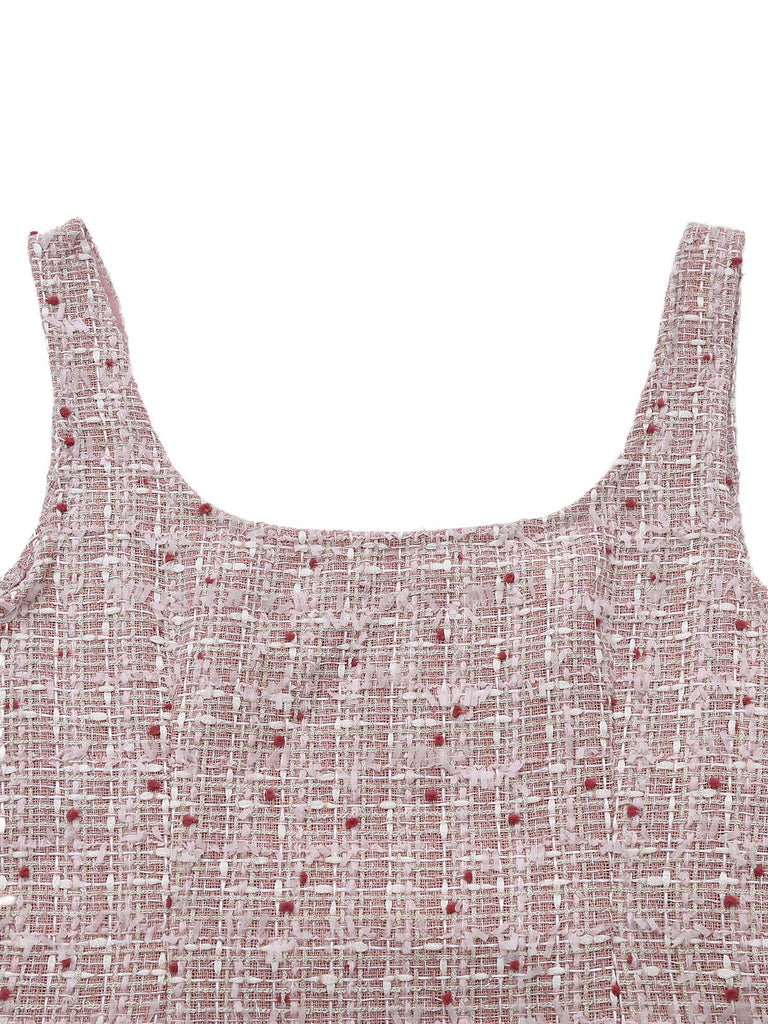 [Prévente] Robe rose chasuble courte en tweed à carreaux années 1960