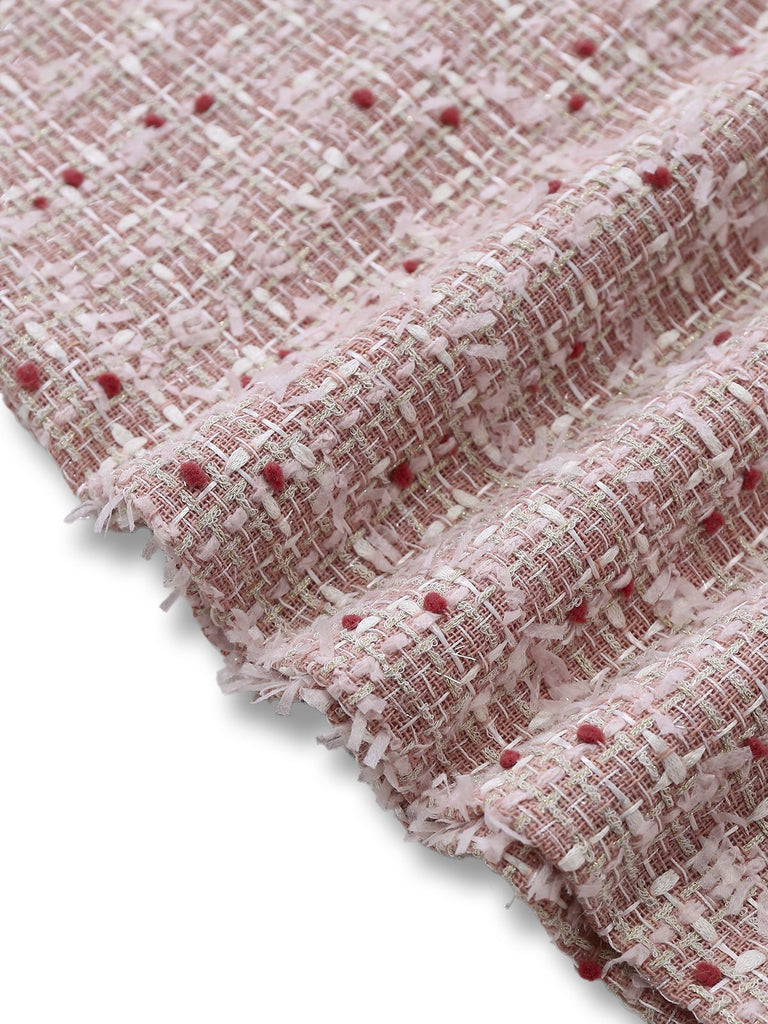 [Prévente] Robe rose chasuble courte en tweed à carreaux années 1960