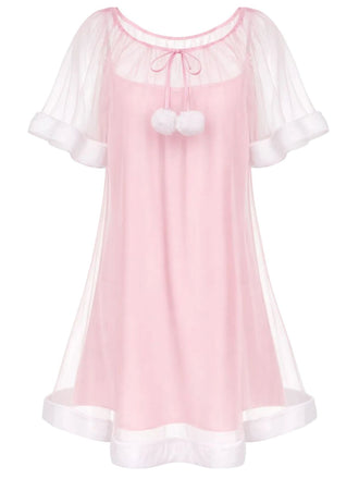 Chemise de nuit rose tulle volants peluche années 40