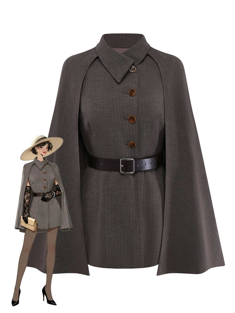 [Prévente] Veste à revers avec cape amovible et ceinturée années 1940