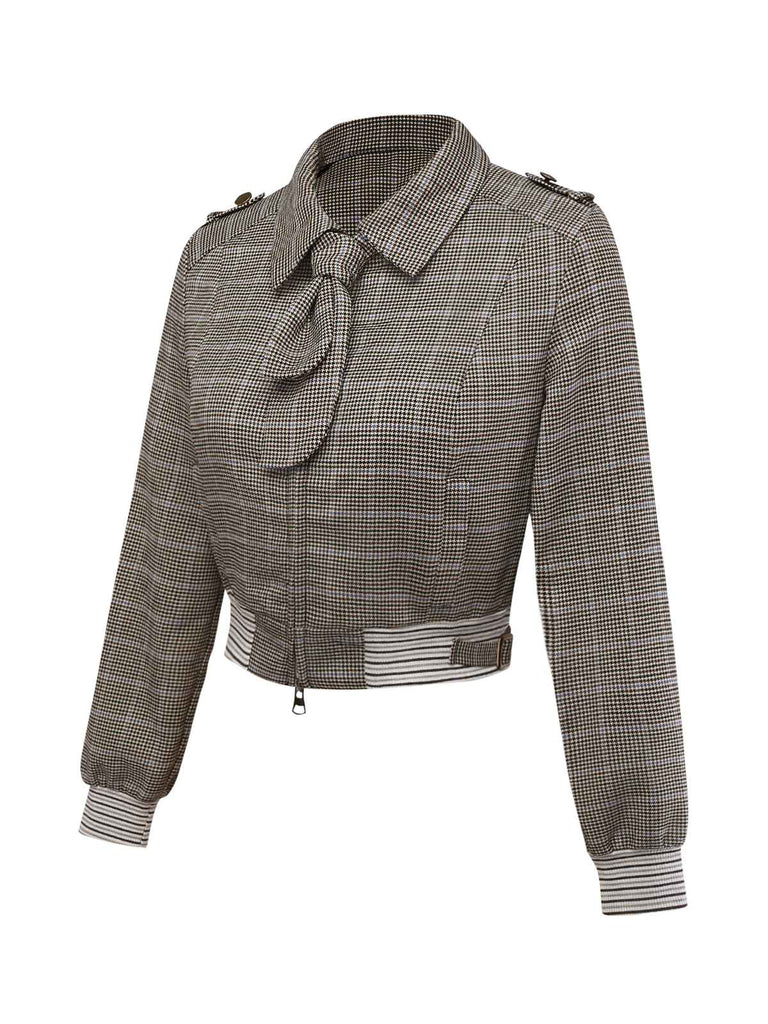 [Prévente] Veste courte col chemise pied-de-poule marron avec cravate années 1950