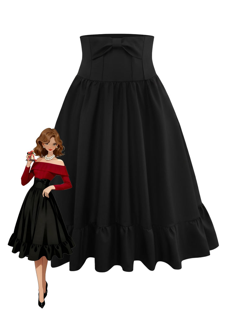 [Prévente] Jupe unie noire à décor de nœud années 1950