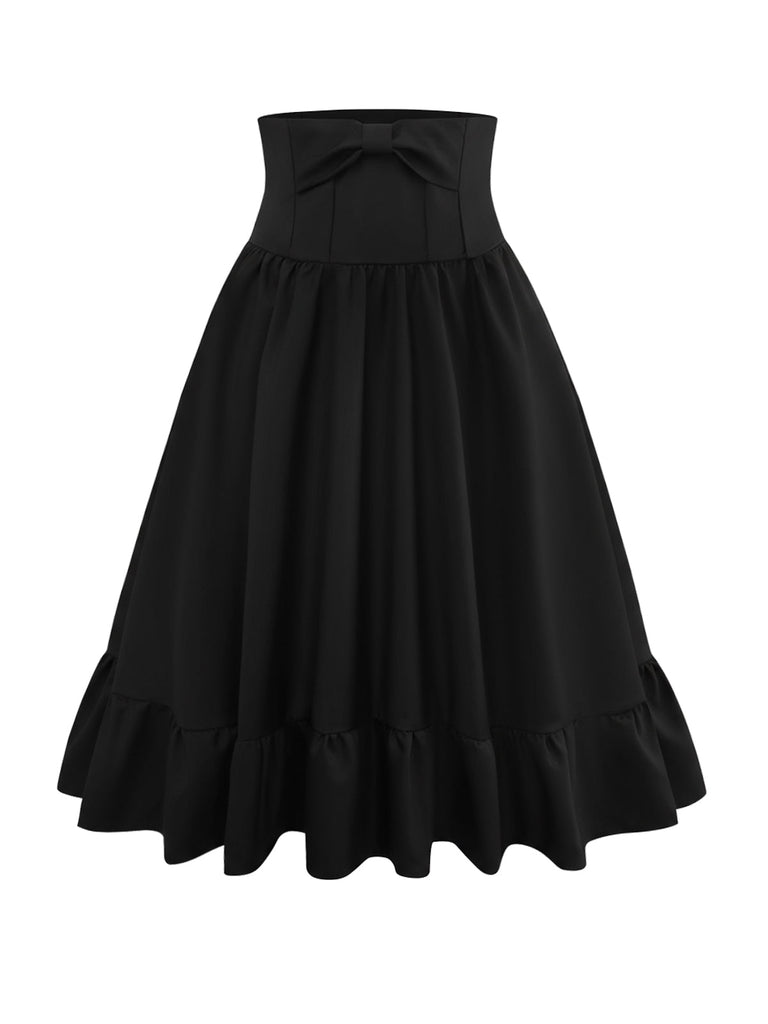 [Prévente] Jupe unie noire à décor de nœud années 1950