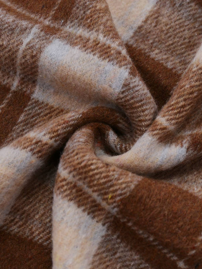 [Prévente] Robe marron à carreaux en maille à col noué années 1950