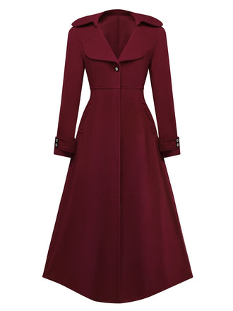 Manteau long à col cranté large en fausse laine des années 1940