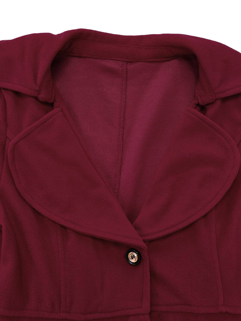 Manteau long à col cranté large en fausse laine des années 1940