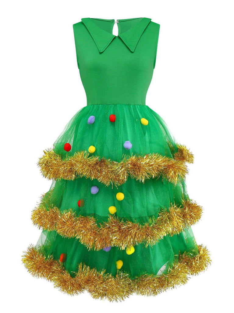 Ensemble de robe à volants vert sapin de Noël des années 1950