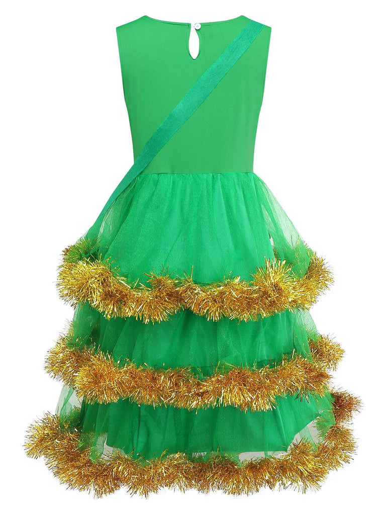 Ensemble de robe à volants vert sapin de Noël des années 1950