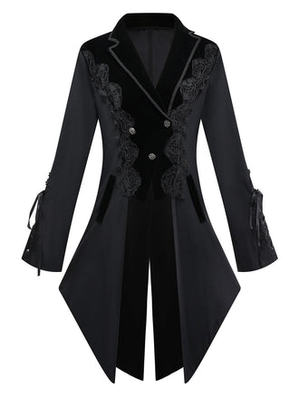 Veste noire brodée de fleurs de style victorien des années 1950