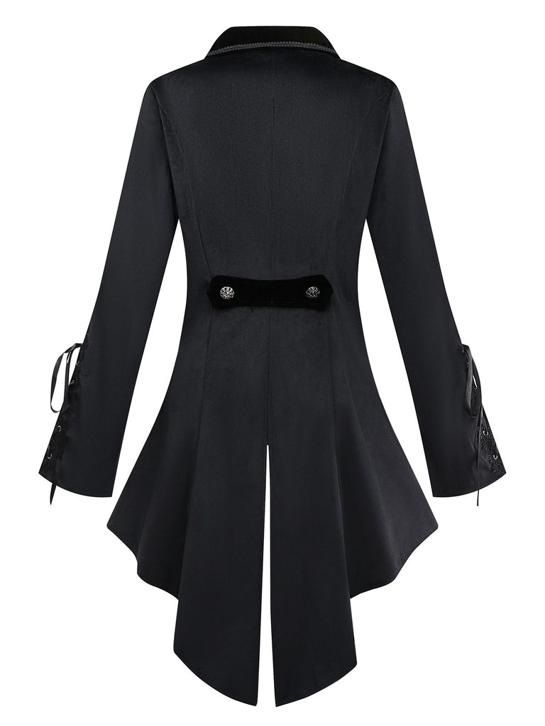 Veste noire brodée de fleurs de style victorien des années 1950