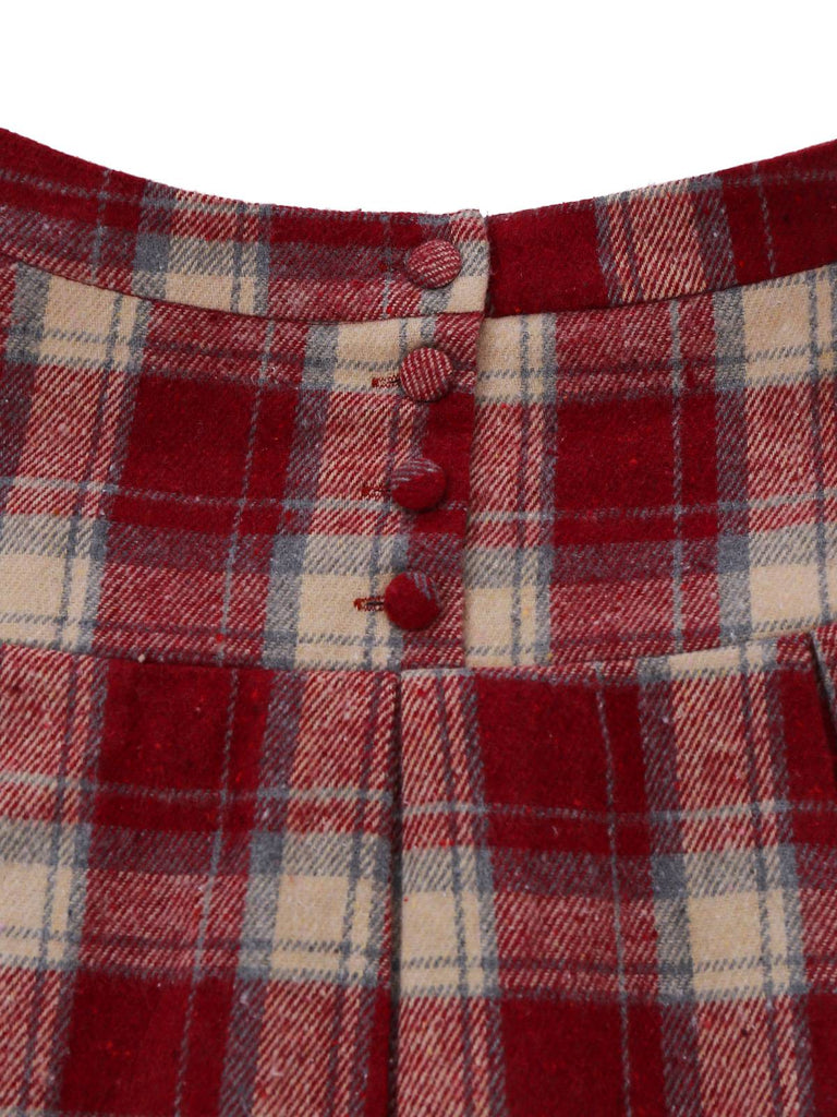 [Prévente] 2PCS Veste fausse laine et jupe plissée blanche et rouge années 1960