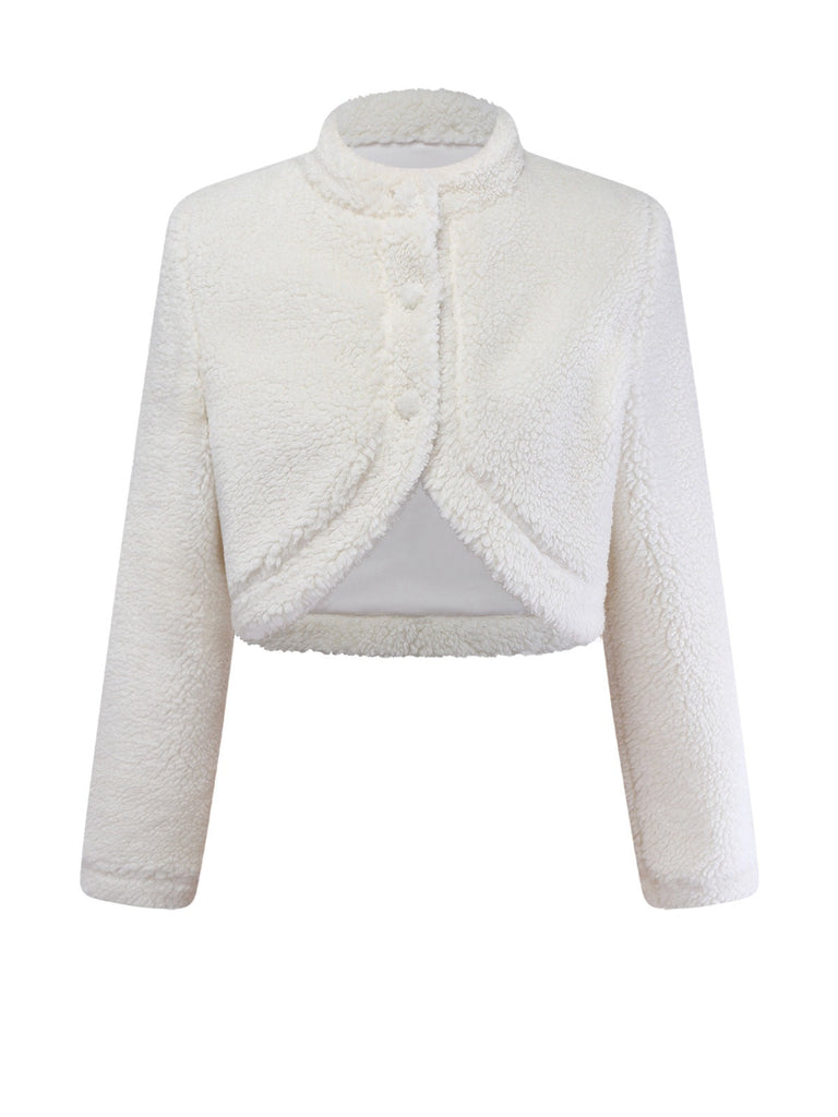 [Prévente] Veste blanche à col montant en fausse laine années 60