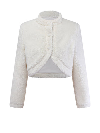 [Prévente] Veste blanche à col montant en fausse laine années 60