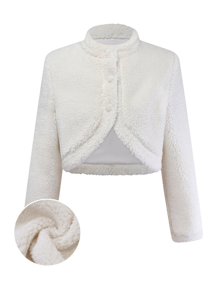 [Prévente] Veste blanche à col montant en fausse laine années 60