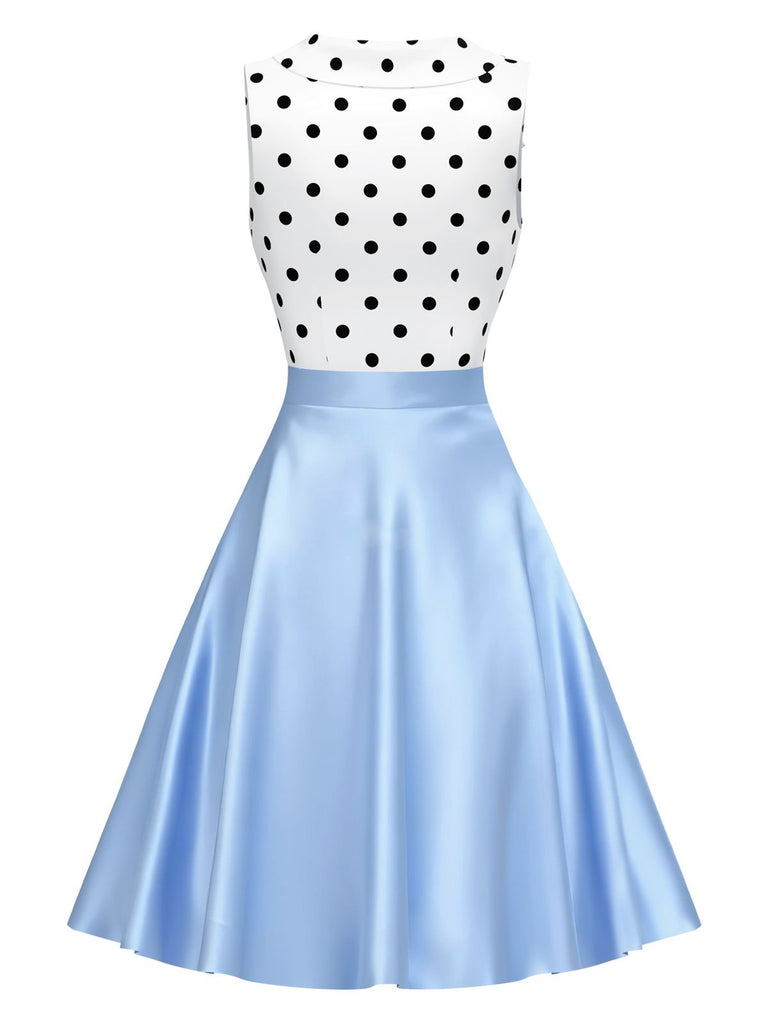 [Prévente] Robe bleue style caniche à pois et nœud années 1950