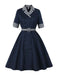 Robe croisée à carreaux col rever bleu avec ceinture des années 1950