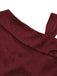 Robe bordeaux en satin et strass épaules dénudées années 1960