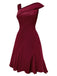 Robe bordeaux en satin et strass épaules dénudées années 1960