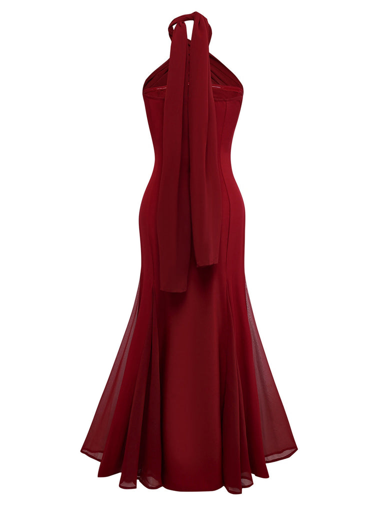 Robe convertible à col licou croisée en mousseline de soie années 1930