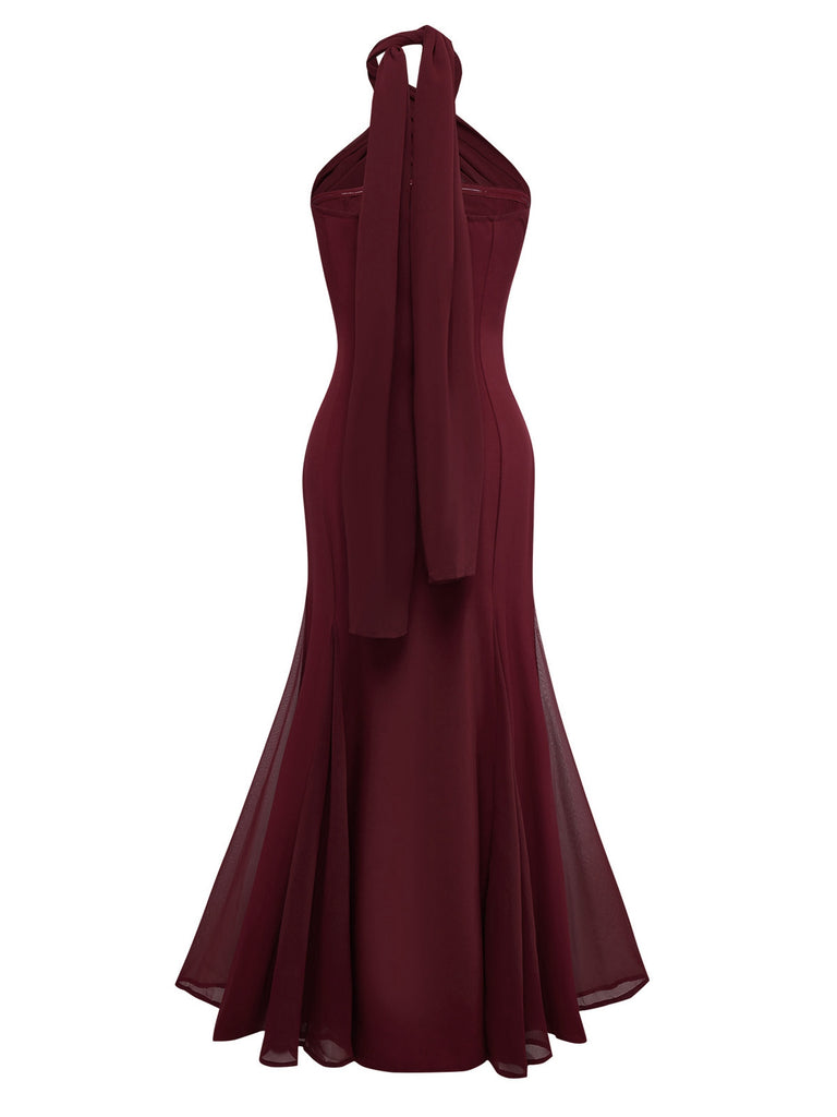 Robe convertible à col licou croisée en mousseline de soie années 1930