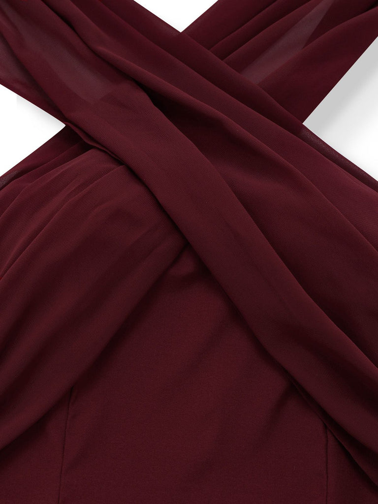 Robe convertible à col licou croisée en mousseline de soie années 1930