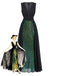Robe verte en tulle à sequins décolleté col en V profond années 1930