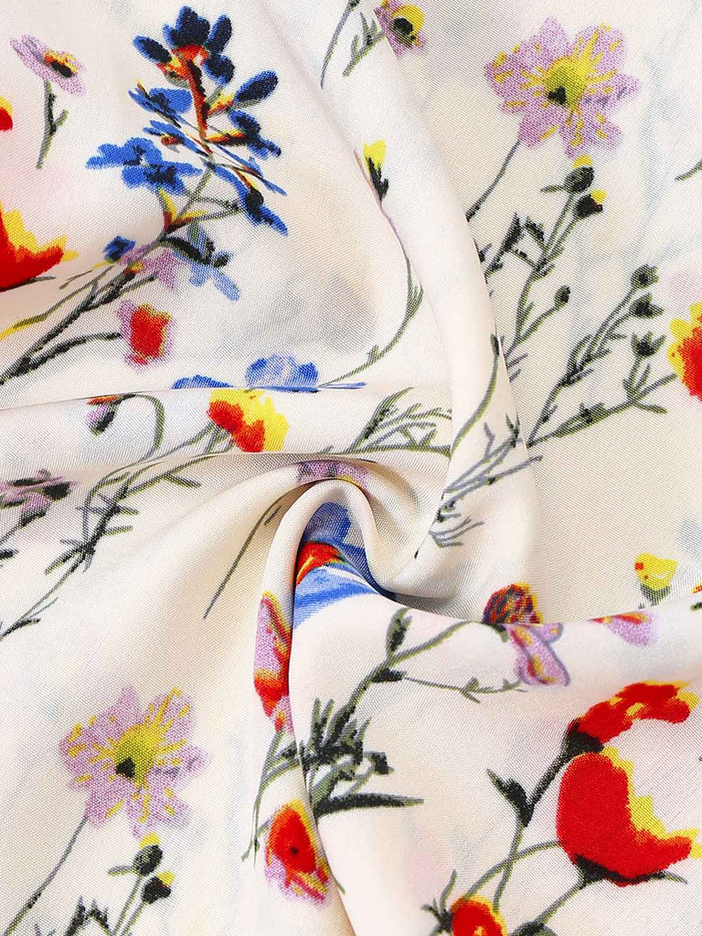 Combinaison à col licou fleurie beige années 1950