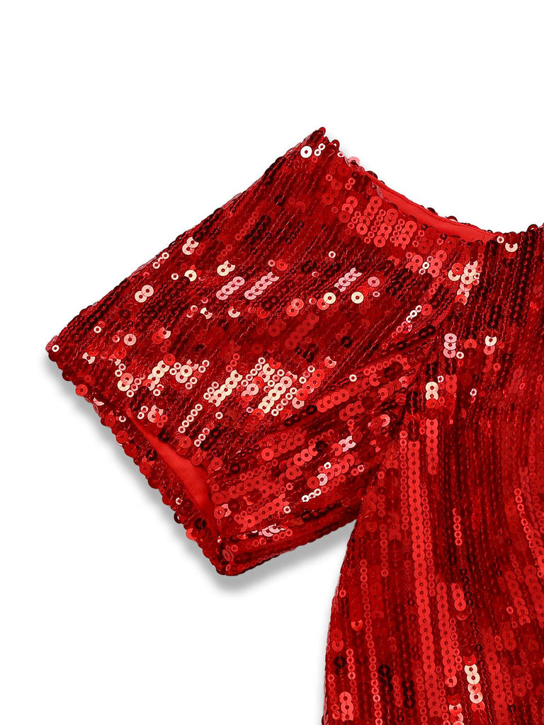 [Prévente] Robe crayon rouge à sequins et épaules dénudée années 1960