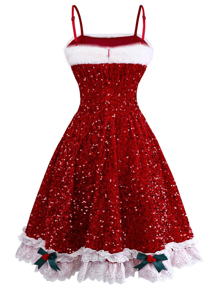 [Prévente] Robe rouge à nœud et sequins ourlet brut années 50