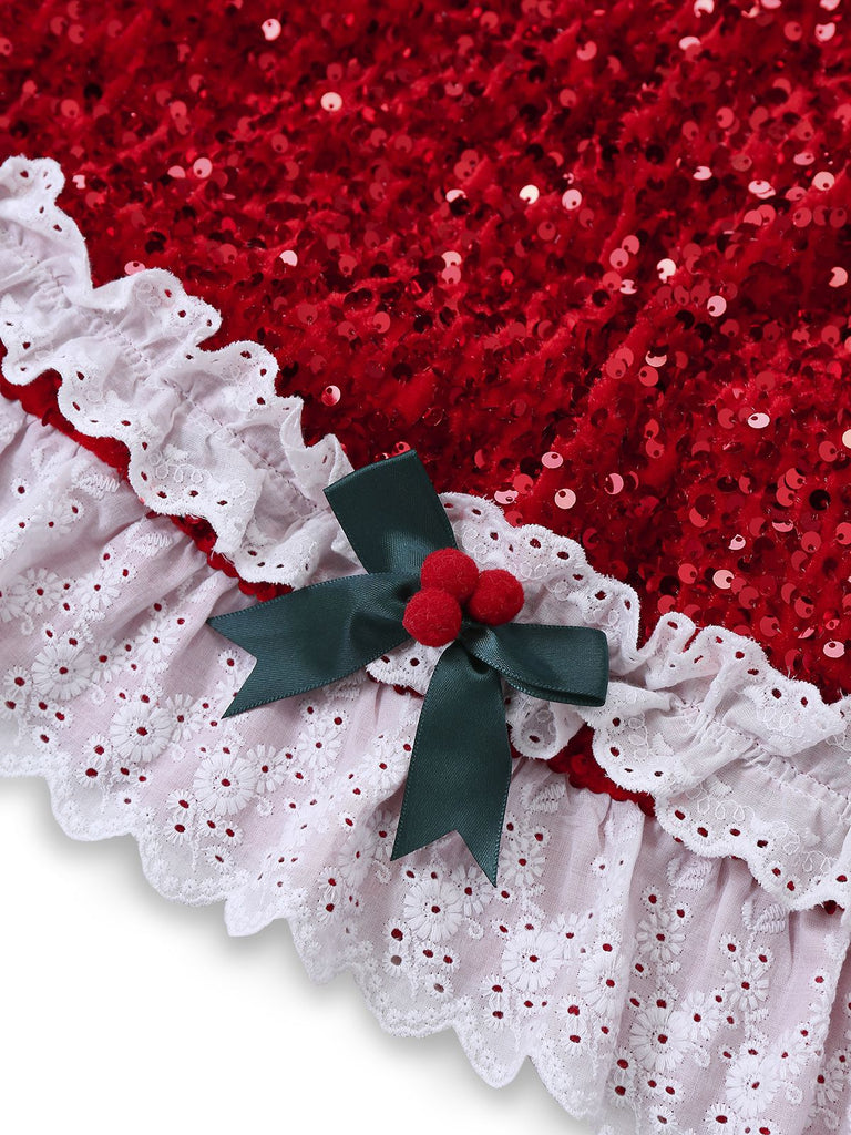 [Prévente] Robe rouge à nœud et sequins ourlet brut années 50