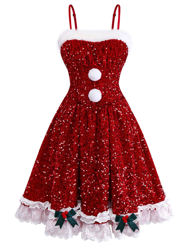 [Prévente] Robe rouge à nœud et sequins ourlet brut années 50