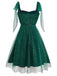 [Pré-vente] Robe verte en maille et paillettes à épaules dénudées et nœud papillon années 1950