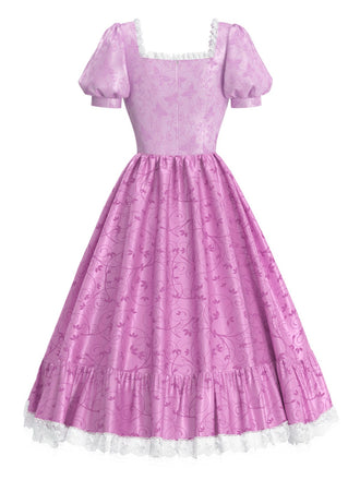 [Prévente] Robe de princesse manches bouffantes fleurs rose des années 1950