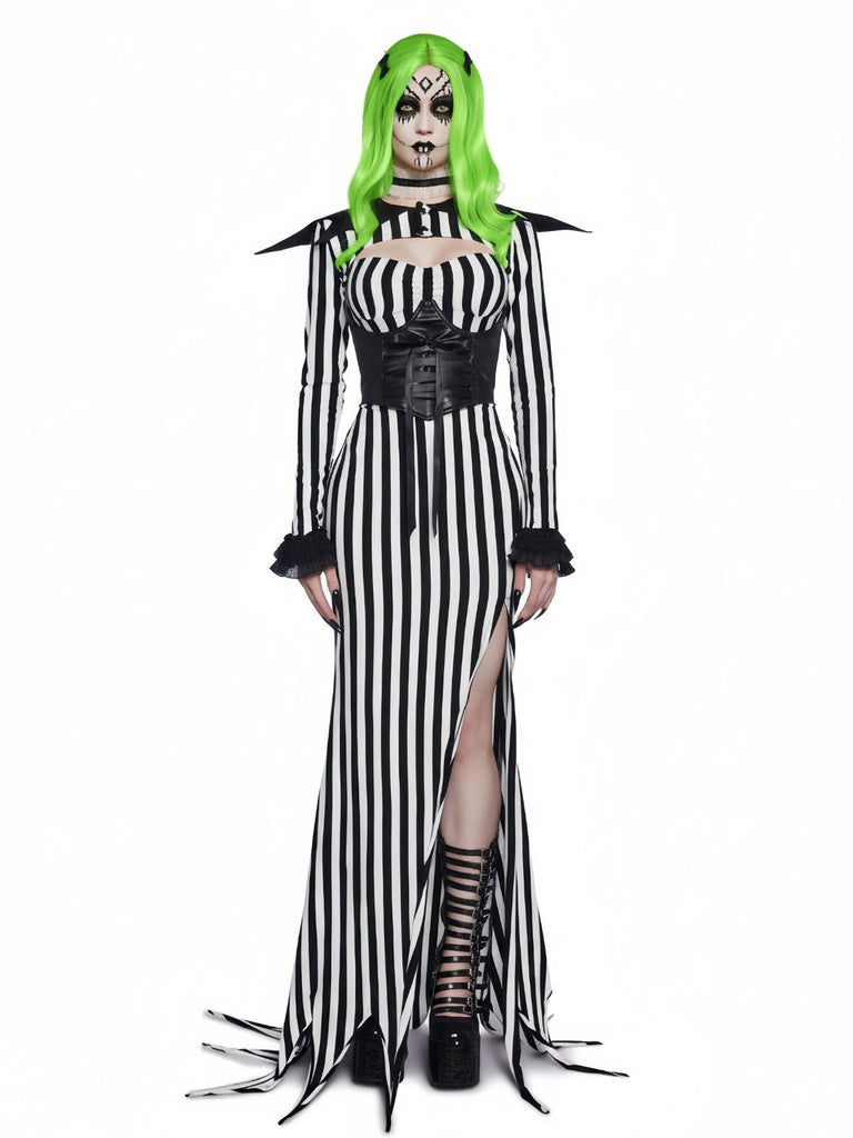 [Pré-vente] Robe noire rayée du Roi Citrouille des monsieur Jack des années 1930
