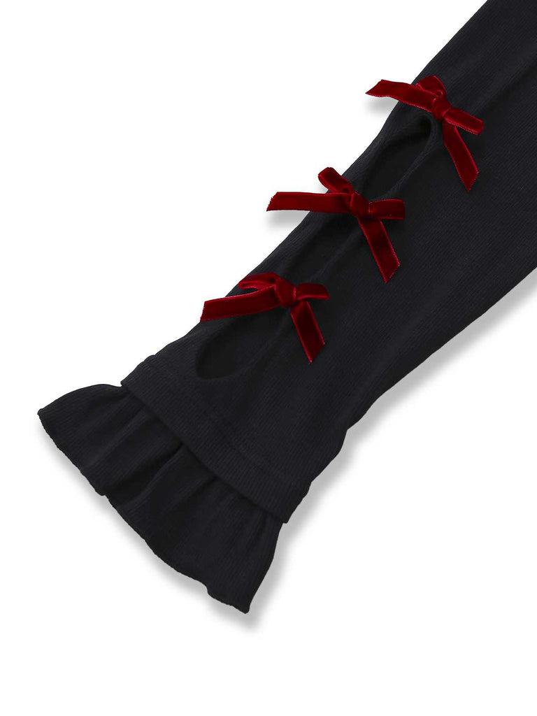 [Prévente] Haut en maille noire à col roulé et nœud décoratif années 50