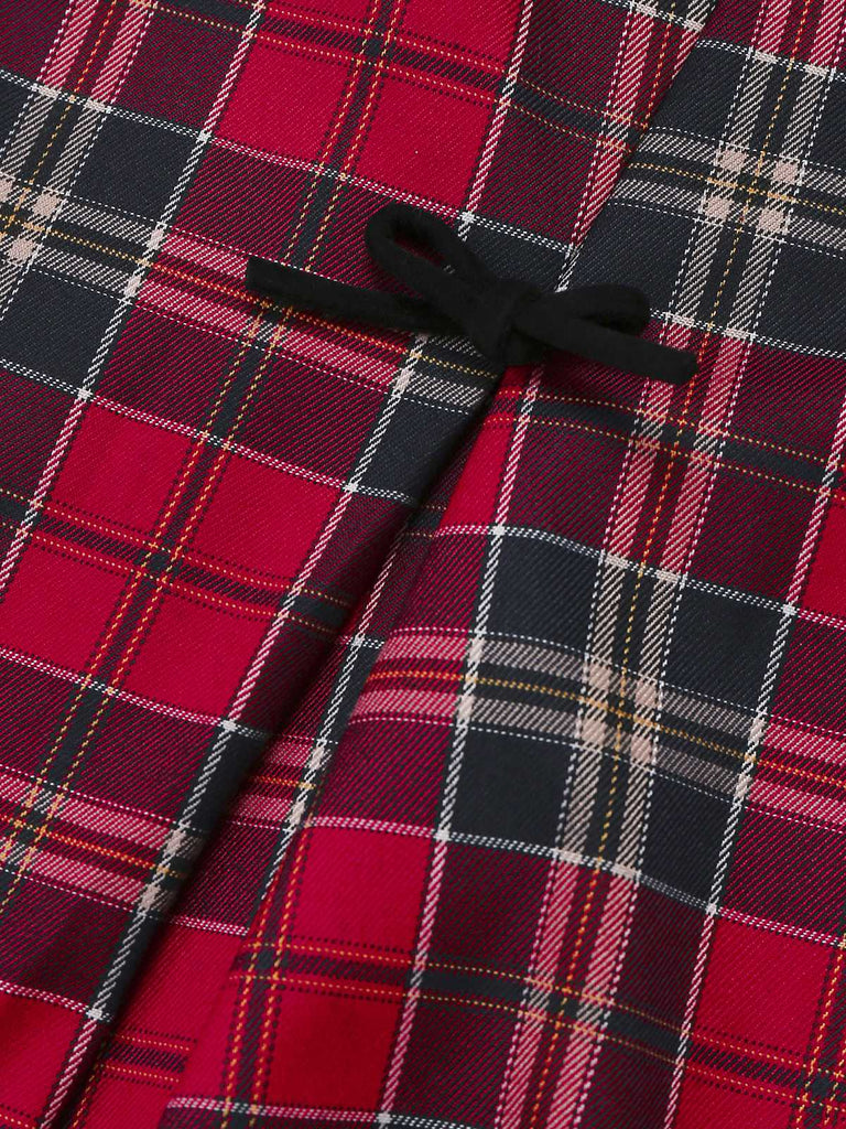 [Prévente] 2PCS Haut à col roulé en velours et robe à carreaux à nœud années 1950