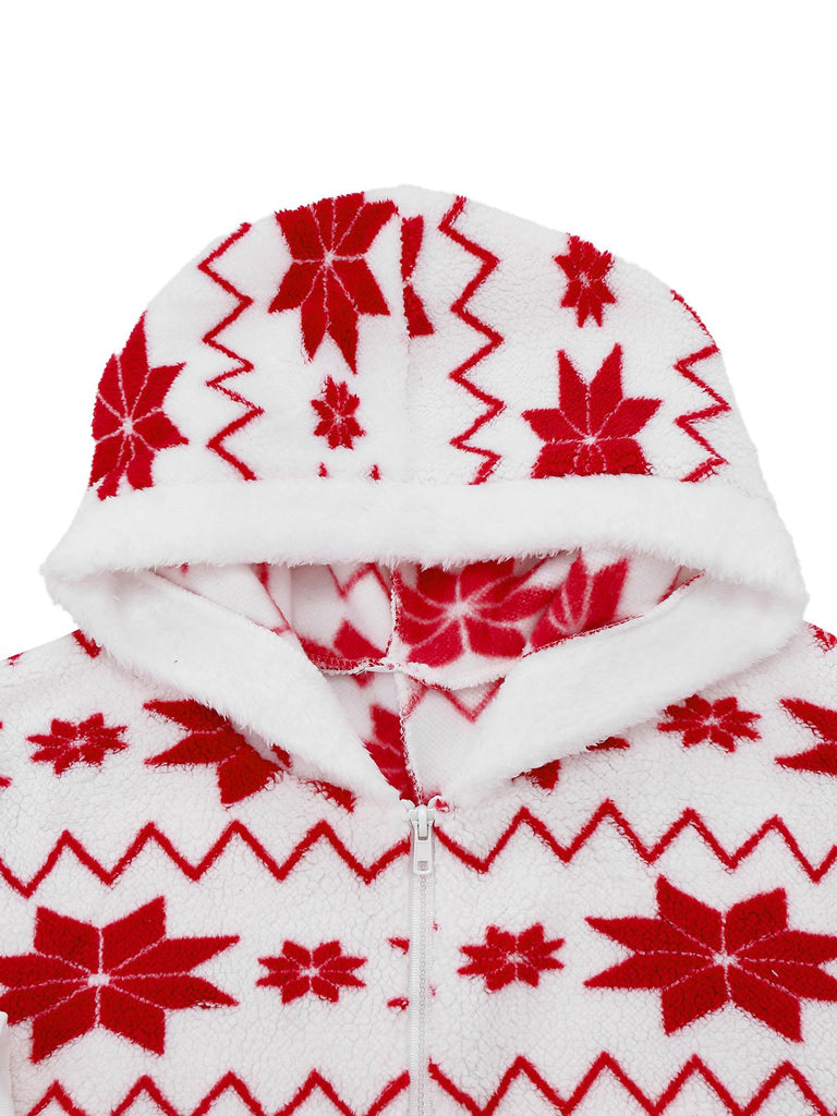 Combinaison pyjama à capuche en flanelle rouge imprimé Noël des années 1980