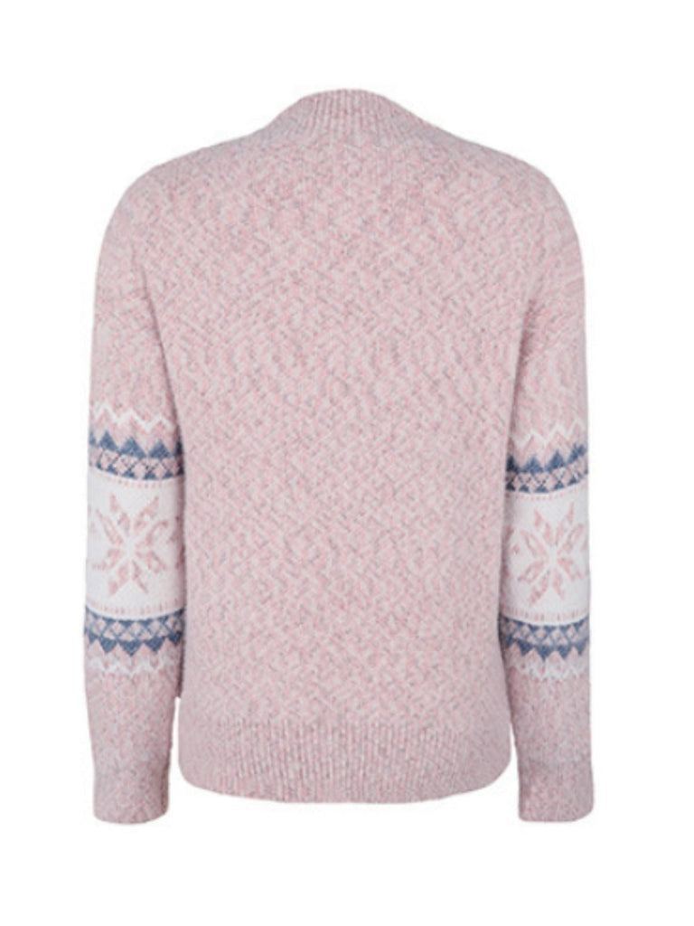 Sweat-shirt rose col roulé avec flocons de neige style années 80