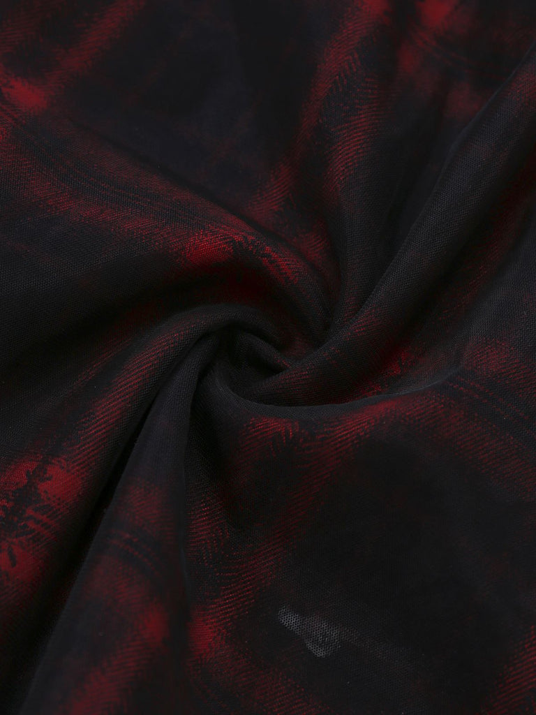 [Prévente] Robe rouge et noire en résille à carreaux avec nœud années 50