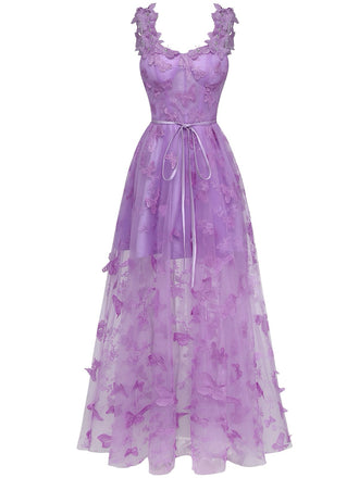 Robe Maxi Bretelles Épaghetti Papillons 3D Maille Années 1930