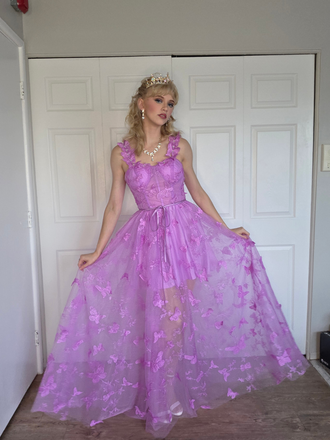 Robe Maxi Bretelles Épaghetti Papillons 3D Maille Années 1930