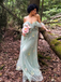 Robe fendue en tulle Lac Verte brodé de fleurs années 1970