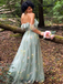 Robe fendue en tulle Lac Verte brodé de fleurs années 1970