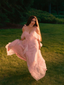 Robe fendue tulle fleurs rose 1970s