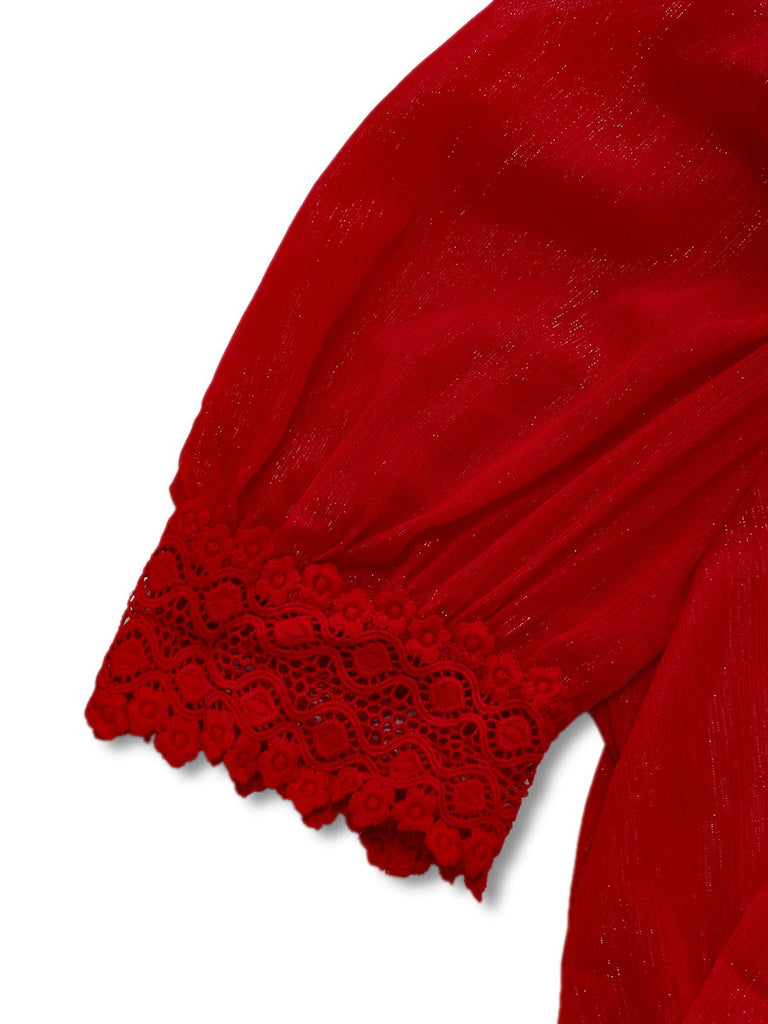 Combinaison à revers uni col en dentelle florale et nœud années 1950