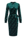 Robe crayon en velours vert jacquard motif bambou des années 1960