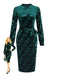 Robe crayon en velours vert jacquard motif bambou des années 1960