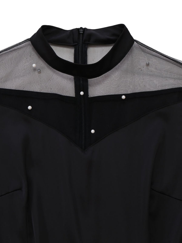 [Prévente] Combinaison noire en résille transparente et perles années 1930