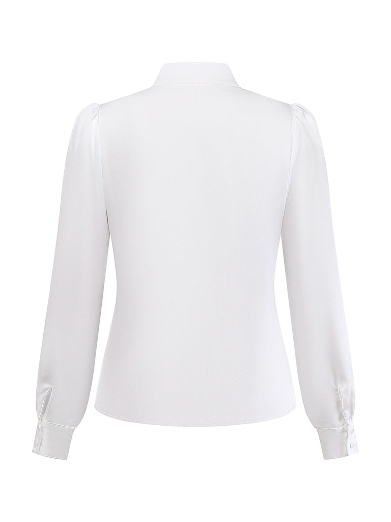 [Pré-vente] Chemisier blanc en satin à col noué des années 1940